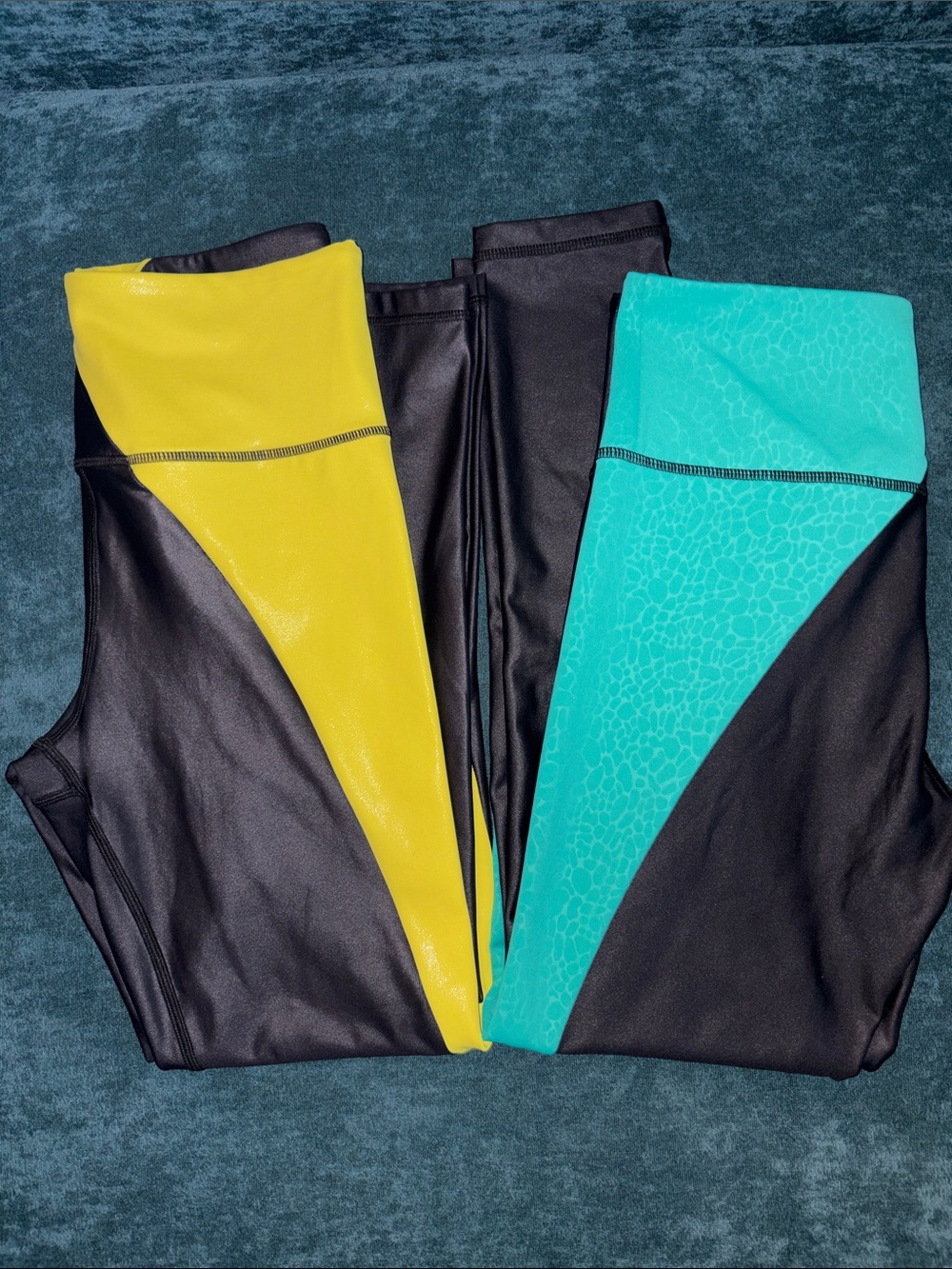 Zyia Athletic Leggings - Yellow & Teal Panels